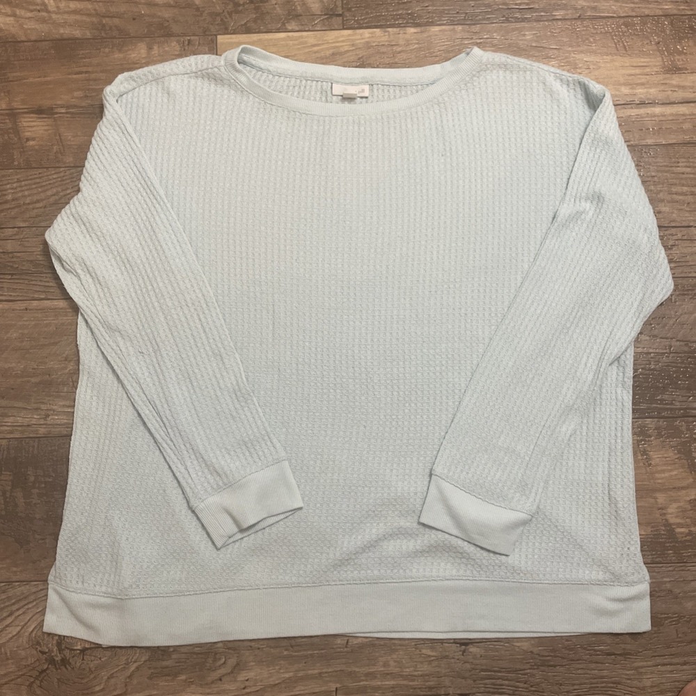 J.Jill Mint Green Waffle Knit Long Sleeve Pullover Top XL